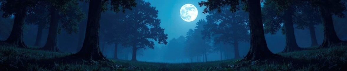 Fototapeta premium Silvery moonlight illuminates a serene forest scene, silvery, moonlight, night