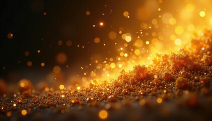 Shimmering golden dust particles suspended in air, particles, golden shine texture, shimmer
