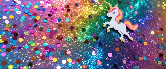 Colorful Glittery Rainbow Background with Unicorn for Girly Themes, Perfect for Birthday Invitations and Celebrations in a Magical Setting