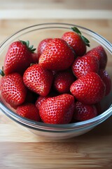 Juicy Red Strawberries in Glass Bowl Fresh Summer Fruit