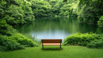 Serene lake surrounded by lush greenery invites peaceful reflect
