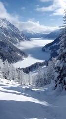 Obraz premium Snowy alpine valley vista