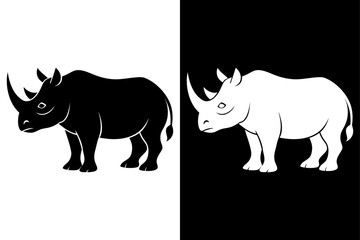 High-Quality Rhinoceros Silhouette Vector Icon Design onBlack And White Background.