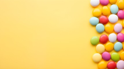 Obraz premium Colorful Candy Sweets on Yellow Background with Copy Space