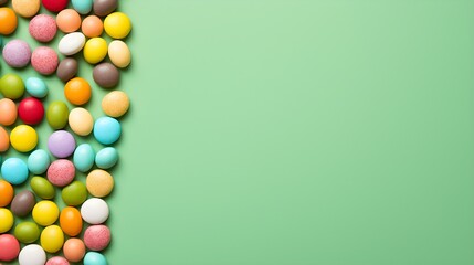 Obraz premium Colorful Candy Border on Green Background with Copy Space