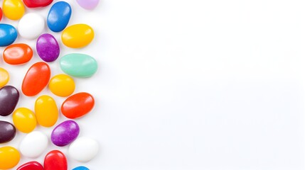 Colorful Candy Sweets Border on White Background with Copy Space