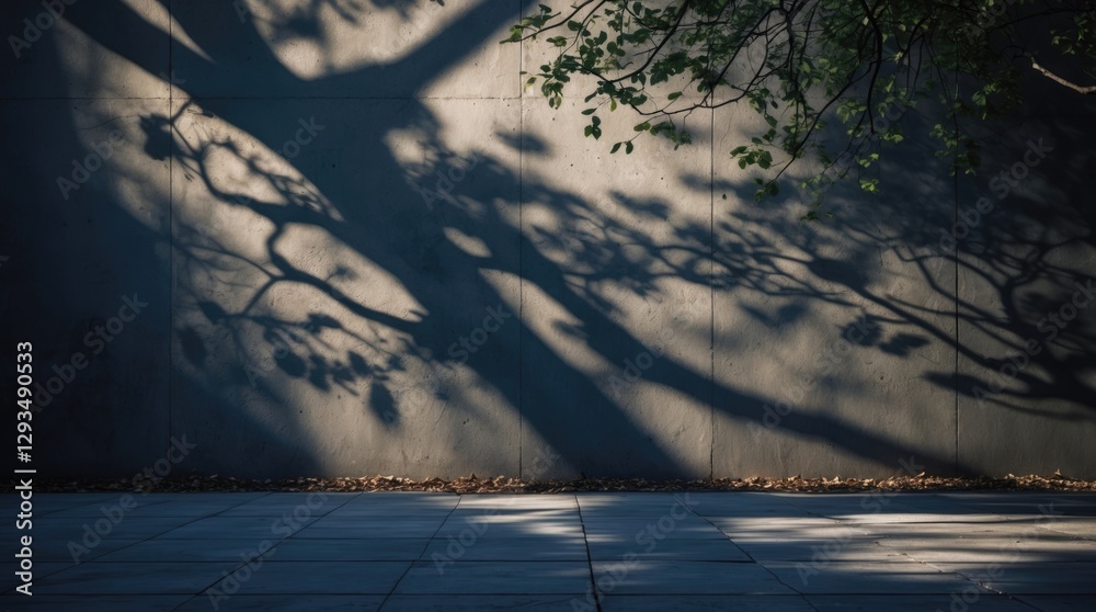 Aufkleber Shadows of trees on a concrete wall at dusk creating a serene yet eerie atmosphere with room for text or design elements.