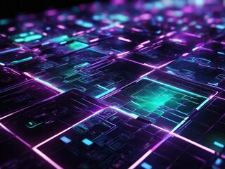 Obraz premium Futuristic Glowing Neon Cyber Grid with Abstract Digital Circuit Design
