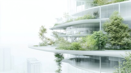 Eco-friendly skyscraper terrace, city view, sustainable design, architecture rendering