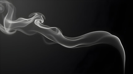 A delicate wisp of smoke swirls elegantly against a dark black background, forming fluid, abstract shapes. The soft, white tendrils create a mesmerizing contrast, evoking a sense of mystery.