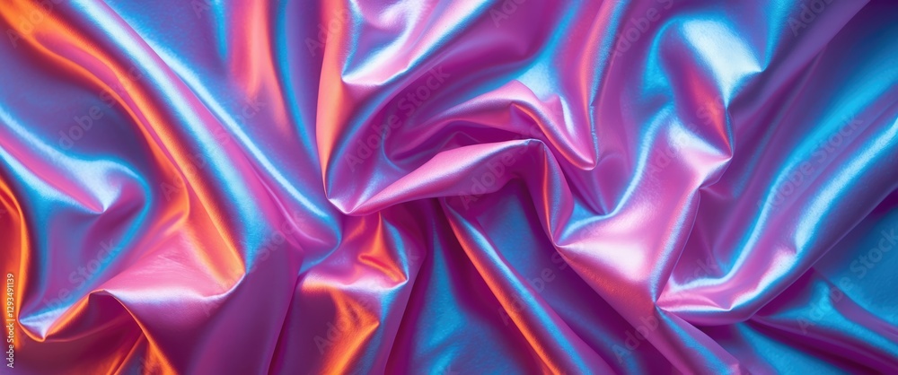 Poster vibrant silk fabric texture with dynamic creases in vivid pink and blue tones ideal for backgrounds 