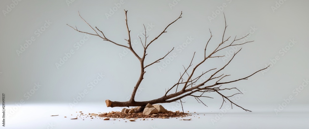 Aufkleber Isolated dry tree branch with multiple twigs on a light background showcasing natural textures and earth elements for design purposes.
