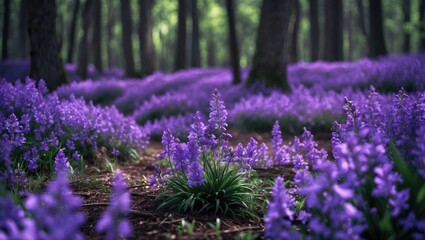 Obraz premium Vibrant Purple Flower Blossom Carpet in a Serene Forest Landscape
