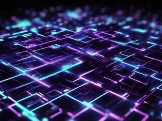 Obraz premium Futuristic Glowing Neon Cyber Grid with Abstract Digital Circuit Design