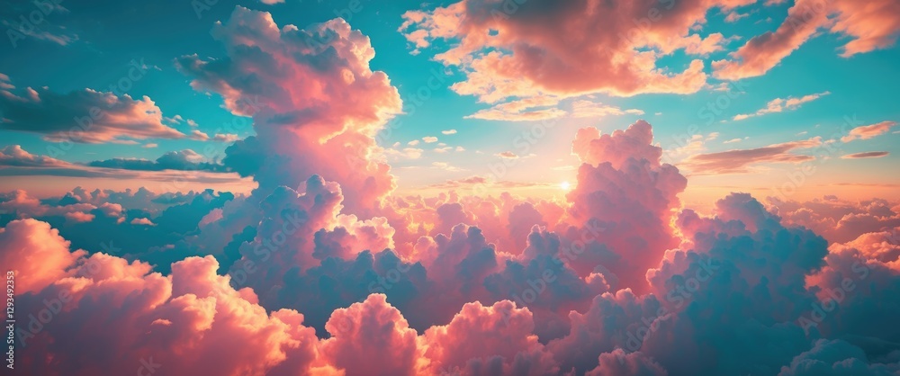 Poster vibrant sunset sky with colorful clouds creating a serene and dreamy atmospheric landscape in pastel