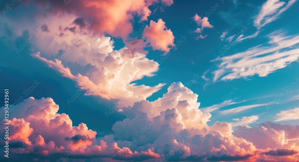 Aufkleber Vibrant sky with dynamic clouds and a blend of warm and cool colors showcasing a stunning partly cloudy atmosphere