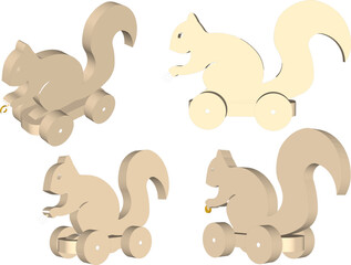 vector illustration of a wooden toy car design, animal squirrel using wheels