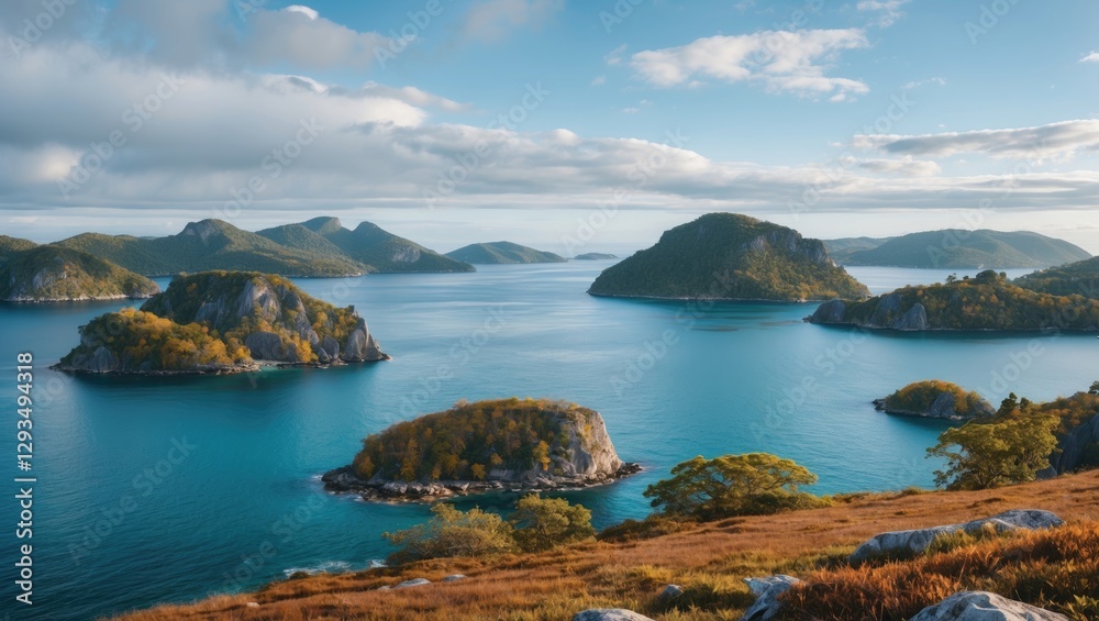 Aufkleber Stunning coastal view of Similan Islands with tranquil waters and vibrant landscapes, featuring ample empty space for text integration.