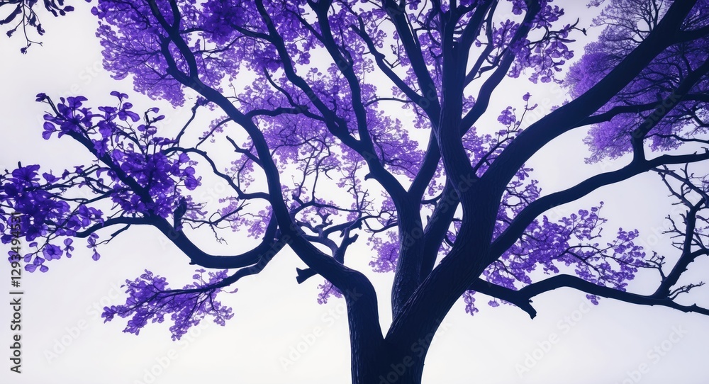 Poster majestic silhouette of a purple tree branch against a white background showcasing artistic nature el