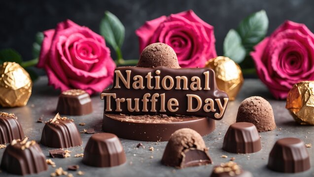 Celebration of National Truffle Day featuring chocolates and roses creating an elegant and festive atmosphere for chocolate lovers. - Powered by Adobe