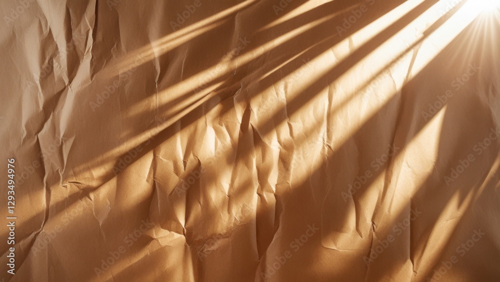 Aufkleber Textured brown paper background with sun rays creating shadows and highlights for artistic or design purposes.