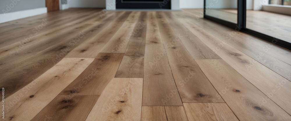 Aufkleber Wood Flooring Texture With Selective Focus Featuring Natural Patterns And Space For Text Overlay In Modern Interior Setting