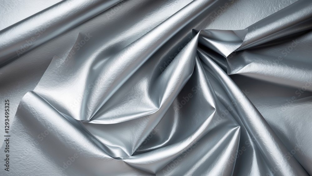 Poster wrinkled silver metallic paper background with a glossy texture ideal for creative designs and elega