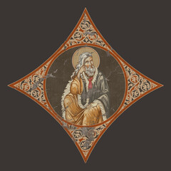 Fototapeta premium Decorative vintage element with Prophet Saint Elijah. Illustration in Byzantine style