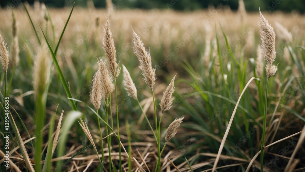 Poster thatch grass in nature with selective focus highlighting textures and colors of natural landscape