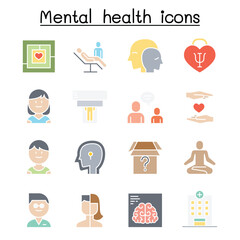Mental health & psychology icon set in thin line style