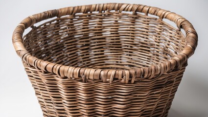 Obraz premium Natural Wicker Basket with Open Weave Design Isolated on Light Background for Home Decor or Storage Use