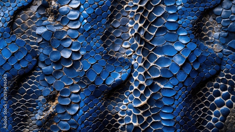Poster blue genuine python leather texture showcasing intricate scales on a smooth background, perfect for 
