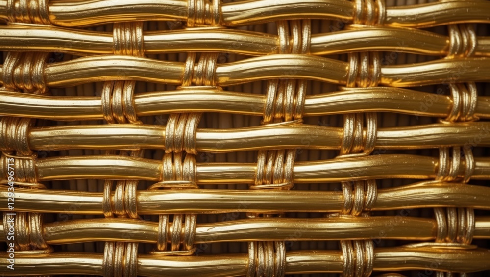 Aufkleber Golden wicker mats texture close-up with elegant pattern for luxury backgrounds and design projects.