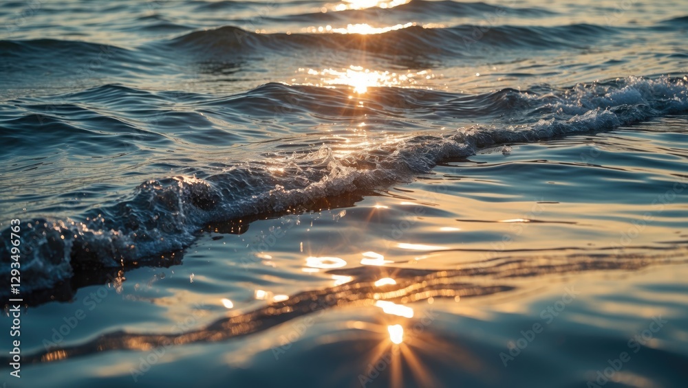 Wall mural sunlit ocean waves creating a serene reflection with shimmering light on the water surface during a 