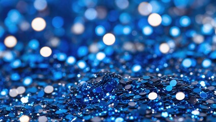Vibrant blue glitter background with scattered shiny particles creating a dazzling and festive ambiance for various design projects.