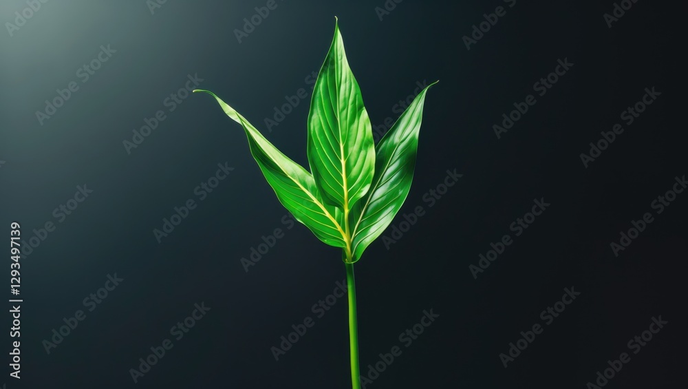 Poster single vibrant peace lily leaf against a dark background showcasing its unique texture and color for