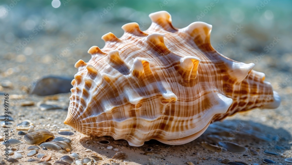 Poster close-up view of a beautiful seashell on sandy beach near the red sea in eilat, capturing nature's i