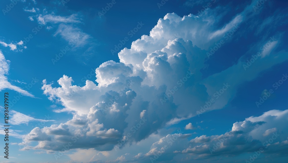 Aufkleber Dramatic cloud formations against a vivid blue sky creating a serene and tranquil atmosphere with ample copy space for design use.