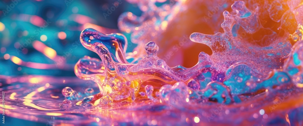 Aufkleber Vibrant colorful liquid splash with bubbles creating a dynamic texture in water capturing beauty and freshness in a creative abstract style