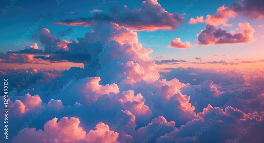 Poster colorful evening sky with vibrant clouds illuminated by sunset hues creating a serene and tranquil b