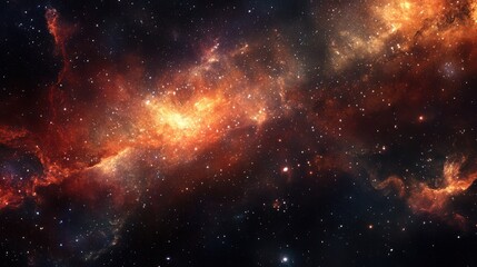 Cosmic Nebula fiery clouds in space, background stars, astronomy
