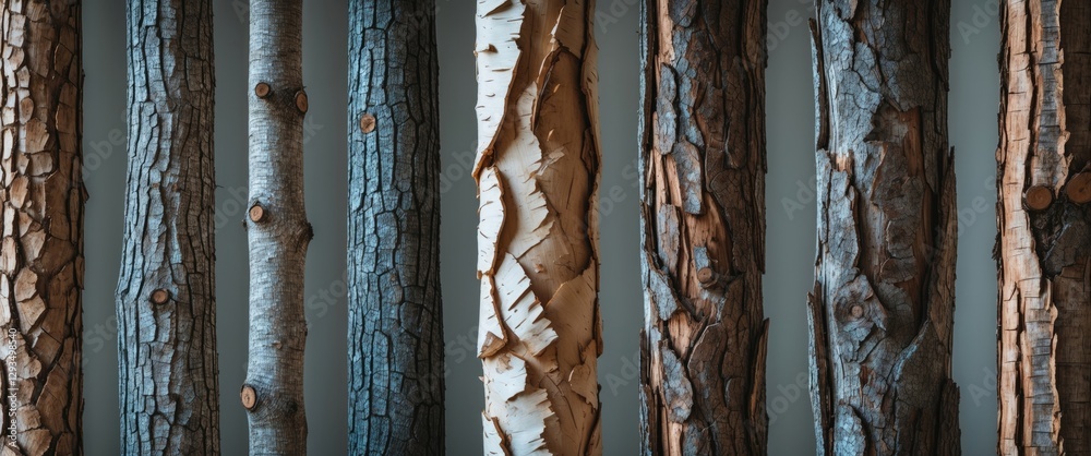 Aufkleber Set of diverse tree trunks showcasing unique bark textures isolated on white background for natural design and background use.