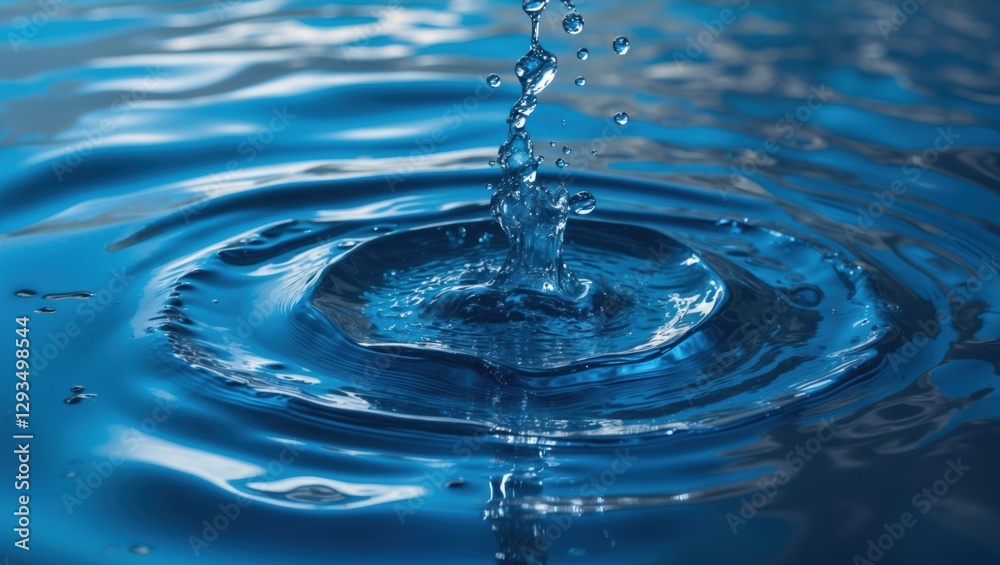 Poster rippling blue water surface with droplets creating dynamic patterns in an abstract aquatic backgroun