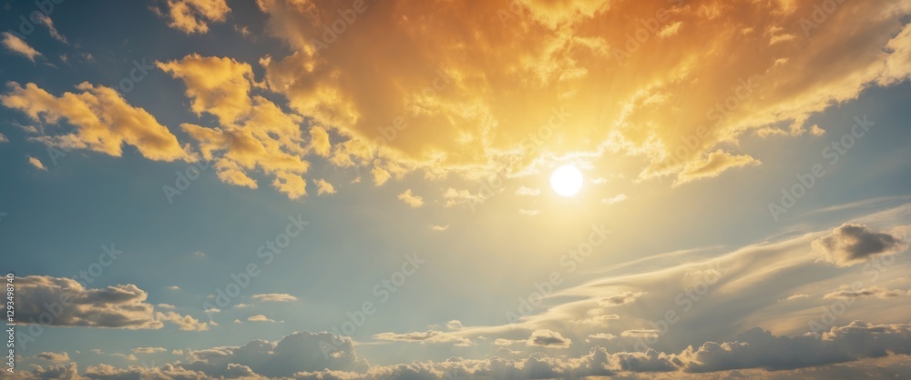 Poster vibrant sunset sky with dramatic clouds and sunlight over open space ideal for text placement or ins
