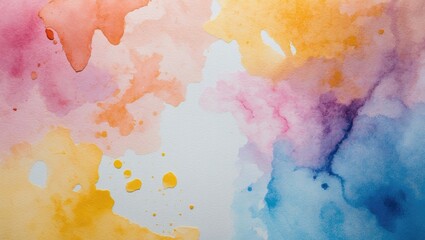 Colorful watercolor background texture featuring soft hues of pink, orange, yellow, and blue for creative design and artistic projects.