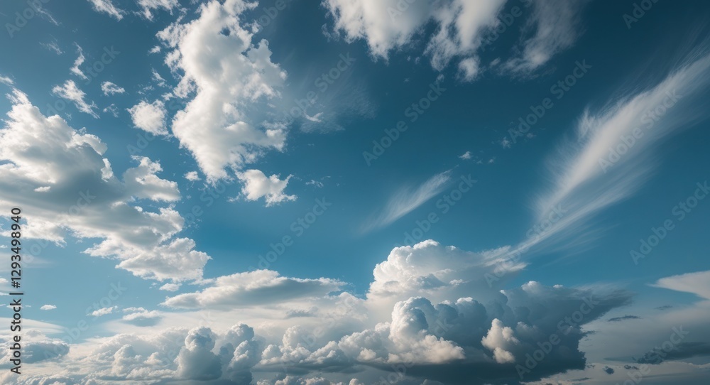 Poster vibrant blue sky adorned with soft, fluffy clouds creating a serene and peaceful backdrop for variou