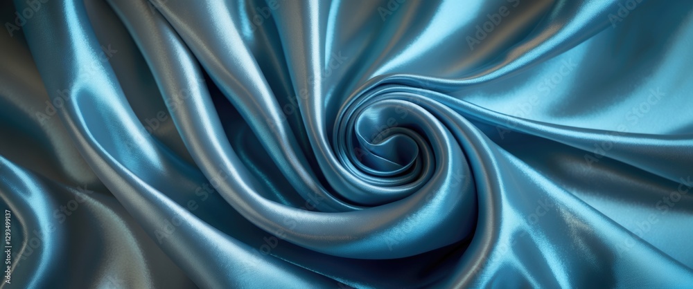 Poster close-up of glossy gray blue silk fabric texture showcasing luxurious sheen and smooth folds perfect