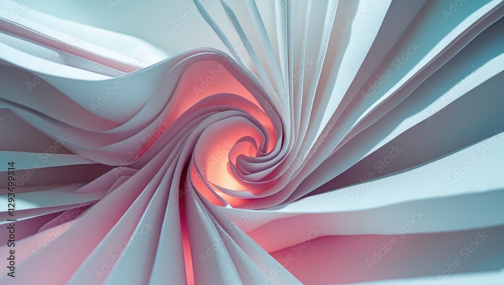 Poster abstract spiral paper texture with folds in soft lighting creating a dynamic and calming visual effe