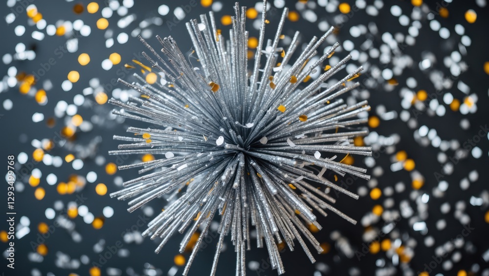 Poster silver burst of confetti with shimmering particles creating a vibrant festive atmosphere for celebra