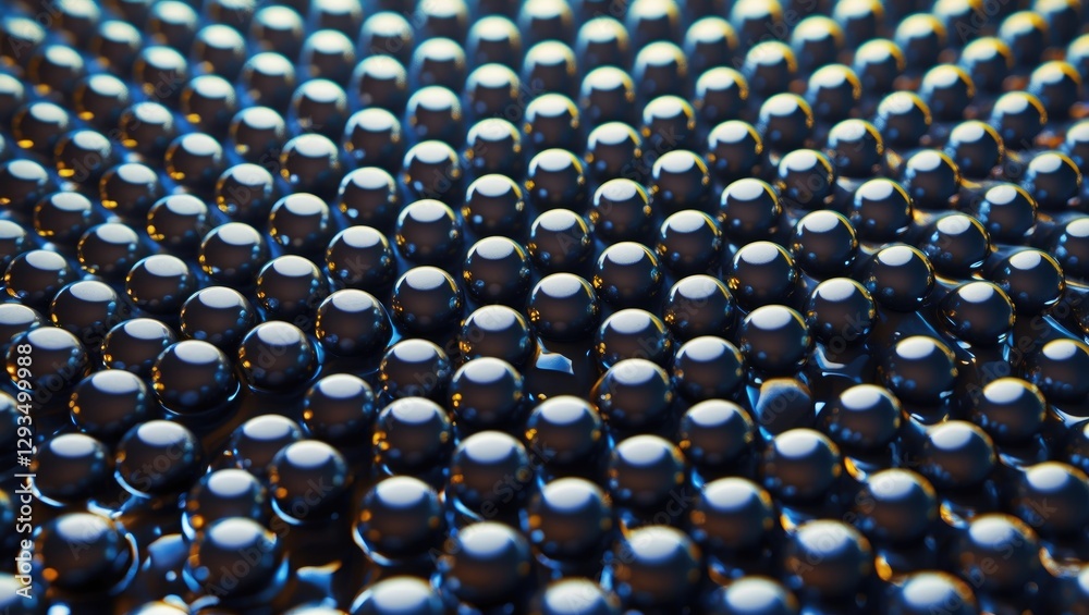 Aufkleber Abstract close-up of glossy black spherical objects arranged on a metallic surface creating a mesmerizing visual pattern and texture.